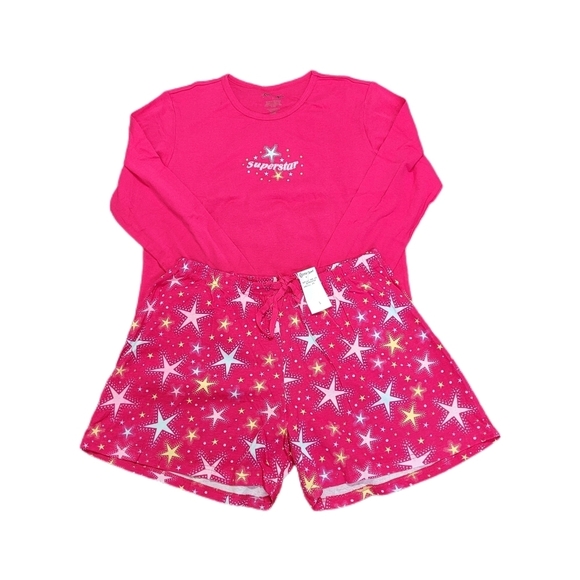 On Stage Women's Pink Stars Pajama Short Set Size Large New NWT - Picture 1 of 9